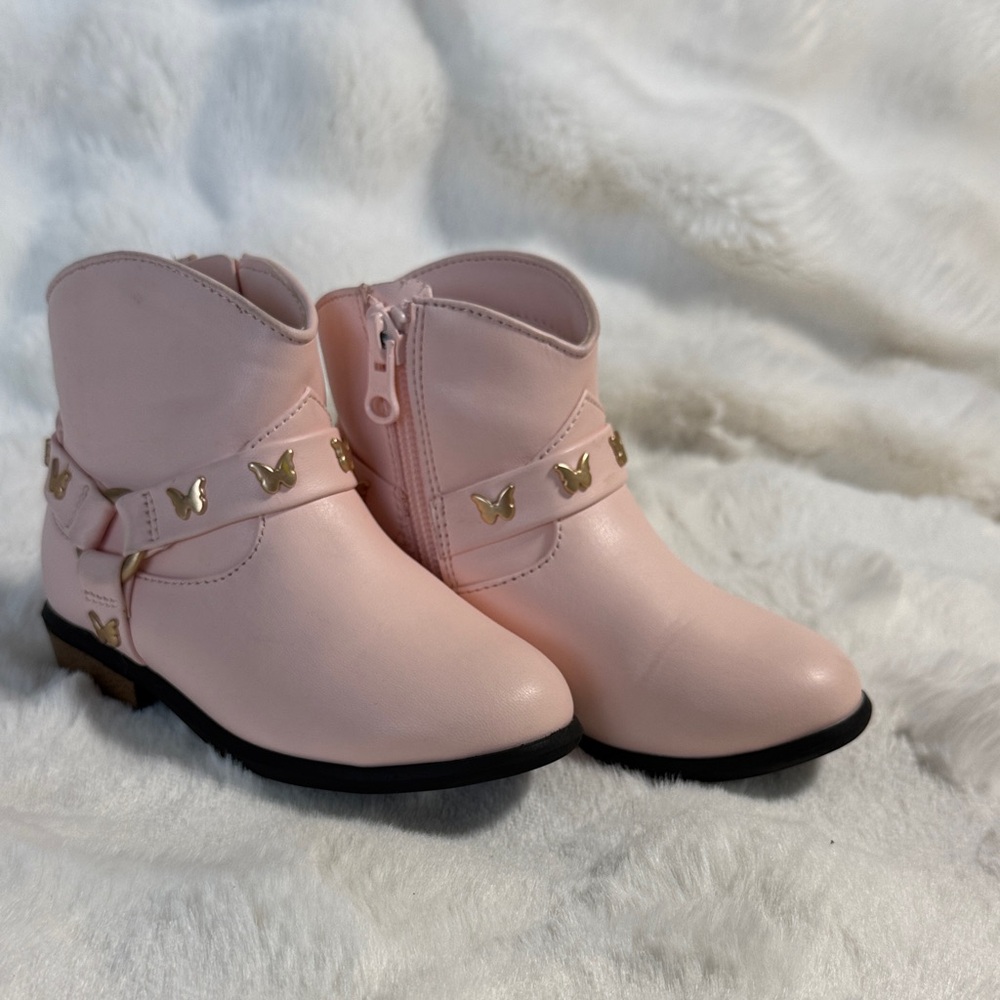 Cat & Jack Light Pink Kids Boots with Gold Butterfly Details